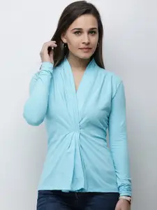 Cation Women Blue Solid Wrap Top