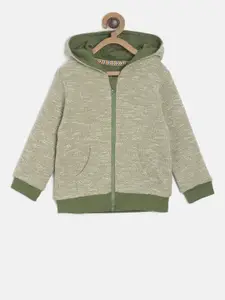 MINI KLUB Boys Green Solid Hooded Sweatshirt