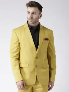 Hangup Hangup Men Yellow Solid Single Breasted Regular Fit Formal Blazer