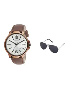 TIMESMITH Men White Leather Analogue Watch With Free Sunglasses TSC-031-WMG-002