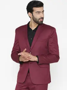 Wintage Men Maroon Solid Tailored Fit Single-Breasted Formal Blazer