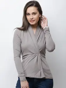 Cation Women Grey Solid Wrap Top
