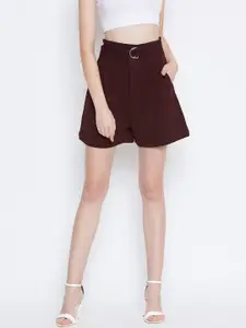 Zastraa Women Burgundy Solid Loose Fit Regular Shorts