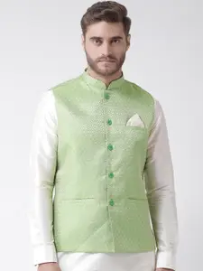 DEYANN Men Green Woven Design Nehru Jacket