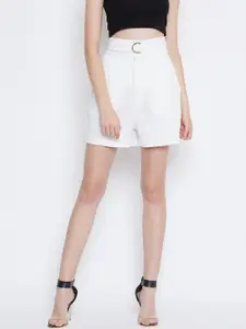 Zastraa Women White Solid Loose Fit Regular Shorts