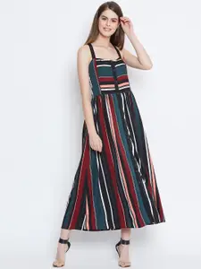 Zastraa Women Multicoloured Striped Fit and Flare Dress