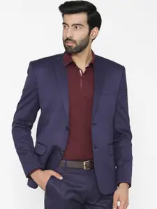 Wintage Men Navy Blue Solid Tailored Fit Single-Breasted Formal Blazer