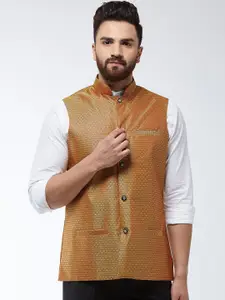 SOJANYA Men Mustard Yellow Woven Design Nehru Jacket