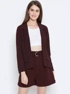 Zastraa Women Maroon Solid Coat with Shorts
