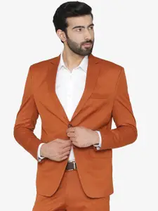 Wintage Men Orange Solid Tailored Fit Single-Breasted Formal Blazer