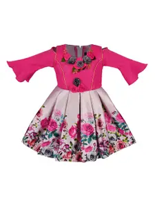Wish Karo Girls Pink Embellished Fit and Flare Silk Dress