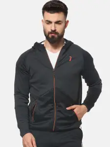 Campus Sutra Men Black Solid Hooded Sweatshirt