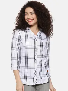 Campus Sutra Women White Regular Fit Checked Casual Shirt