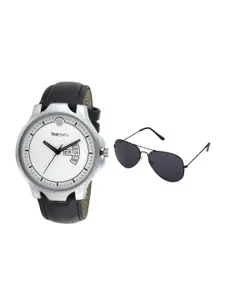 TIMESMITH Men White Leather  Analogue Watch With Free Sunglasses TSC-026-WMG-002