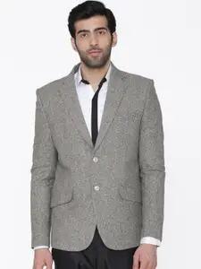 Wintage Men Grey Solid Tailored Fit Single-Breasted Blazer