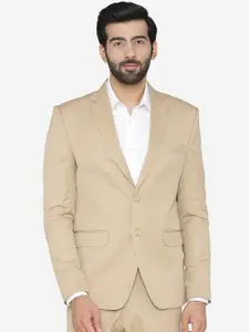 Wintage Men Beige Solid Tailored Fit Single-Breasted Formal Blazer