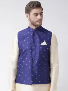 DEYANN Men Blue Woven Design Nehru Jacket