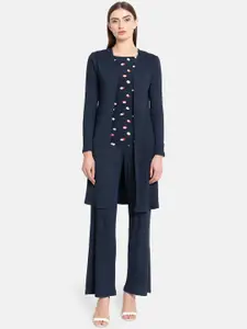 Kazo Women Blue Solid Open Front Shrug