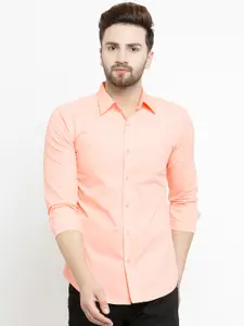 Purple State Men Peach-Coloured Slim Fit Solid Casual Shirt