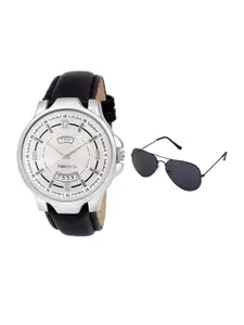 TIMESMITH Men White Leather Analogue Watch With Free Sunglasses TSC-080-WMG-002