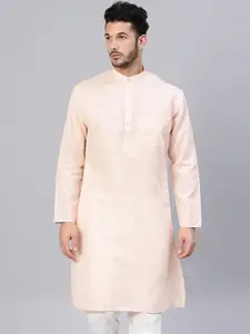 SOJANYA Men Peach-Coloured Solid Straight Kurta
