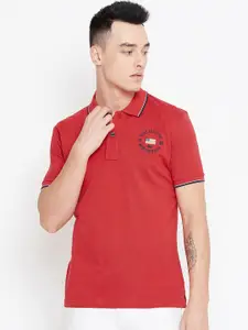 Duke Men Red Solid Polo Collar T-shirt