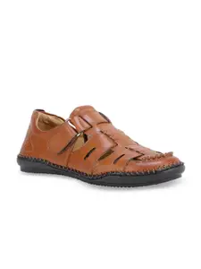 SHENCES Men Tan Brown Solid Comfort Sandals