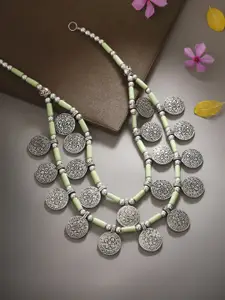 Bamboo Tree Jewels Bamboo tree Women Green and Silver-Toned Multistranded Handcrafted Necklace