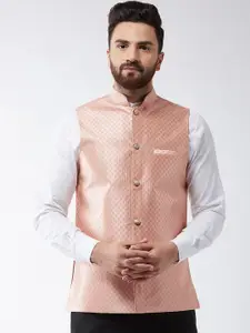 SOJANYA Men Peach-Coloured Woven Design Nehru Jacket