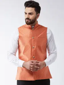 SOJANYA Men Orange Woven Design Nehru Jacket