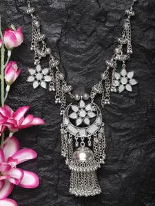 Moedbuille Silver-Plated Mirror Studded Handcrafted Filigree Afghan Necklace