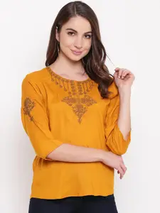 Mayra Women Yellow Embroidered Top