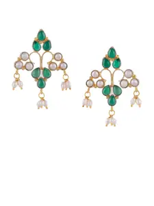Silvermerc Designs Women Gold-Plated Green Handcrafted Contemporary Drop Earrings