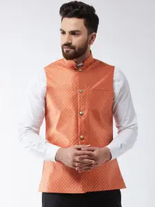 SOJANYA Orange & Gold Printed Nehru Jacket