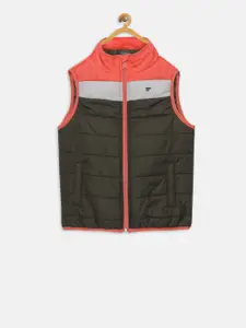 t-base Boys Olive Green Colourblocked Lightweight Padded Jacket