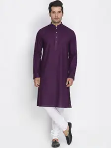 VASTRAMAY Men Purple & White Solid Kurta with Churidar