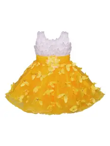 Wish Karo Girls Self Design Yellow Fit and Flare Dress