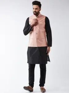SOJANYA Men Black & Peach-Coloured Kurta Set & Nehru Jacket
