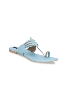Get Glamr Women Turquoise Blue Solid One Toe Flats