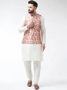 SOJANYA Men Off-White Solid Kurta Set With Nehru Jacket