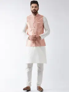 SOJANYA Men Off-White Solid Kurta Set & Nehru Jacket
