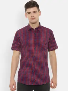 Louis Philippe Sport Men Navy Blue & Red Slim Fit Checked Casual Shirt