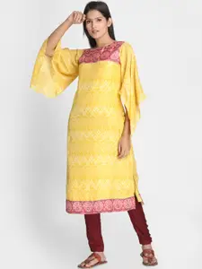 Nakshi Women Yellow & Maroon Printed Straight Kurta