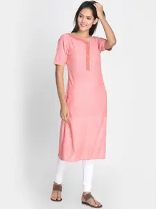 Nakshi Women Pink Embroidered Straight Kurta