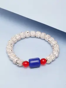 PANASH White & Blue Handcrafted Elasticated Bracelet