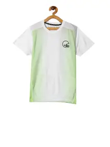 Cherokee Boys White & Green Self Design Ombre Dye Active T-shirt