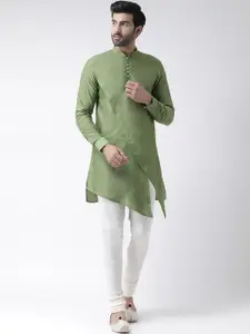 KISAH Men Green & White Solid Kurta with Churidar