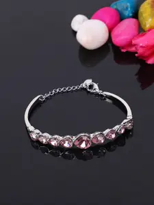 Shining Diva Fashion Women Silver-Plated Pink Crystal-Studded Antique Charm Bracelet