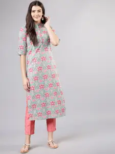 Vishudh Women Turquoise Blue Printed Straight Kurta