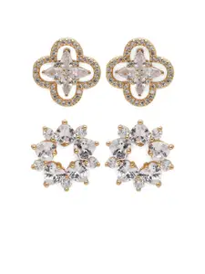 Fabstreet Set of 2 Gold-Plated Handcrafted Embellished Star Shaped Studs